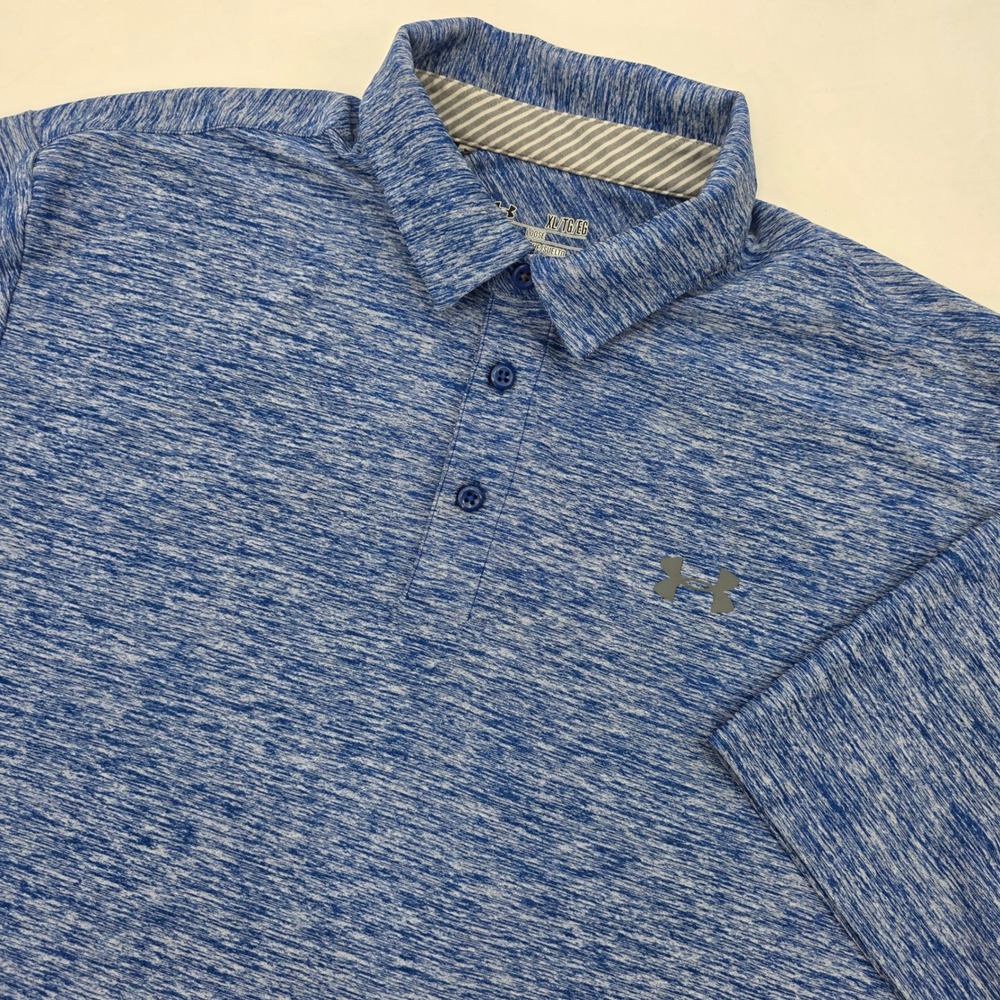 UNDER ARMOUR HEATGEAR POLO MENS XL HEATHERED BLUE LOOSE FIT SPACE DYE SOFT GOLF